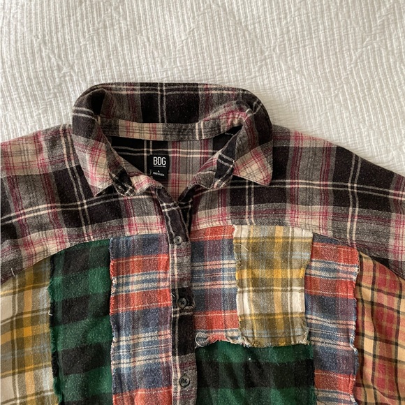 Urban Outfitters Tops - URBAN OUTFITTERS BDG Spliced Distressed Patchwork Flannel Shirt Size L